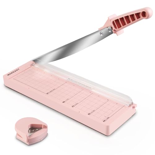 MAKEASY Paper Cutter 12 Inch, Guillotine Paper Cutter with 8 Sheet Capacity, Heavy Duty Paper Cutter for Cardstock, Paper Trimmer for Crafting, Classroom and Office, Pink