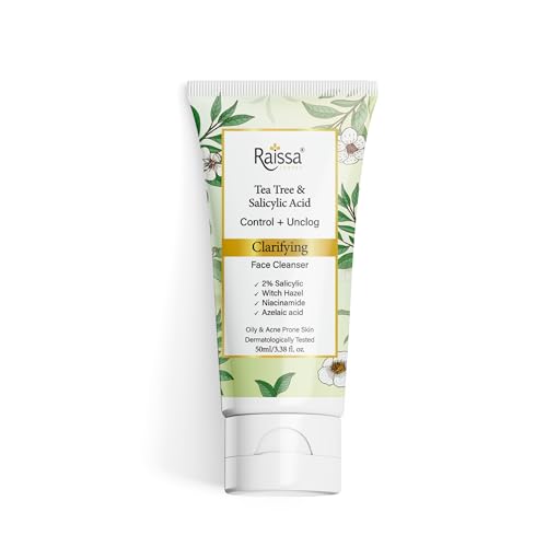 Image of Raissa Clarifying Soap Free Face Wash for oily Acne prone skin - 2% Salicylic Acid, Azelaic Acid, Tea Tree Oil, Niacinamide| reduces Acne & post acne marks, Oil Control, Pore Minimizing | For Men & Women |50 ml