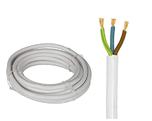 K M Electronics® 3 CORE Mains Cable Wire Flex White 0.5MM 3A 3 AMP 1M Priced PER Meter