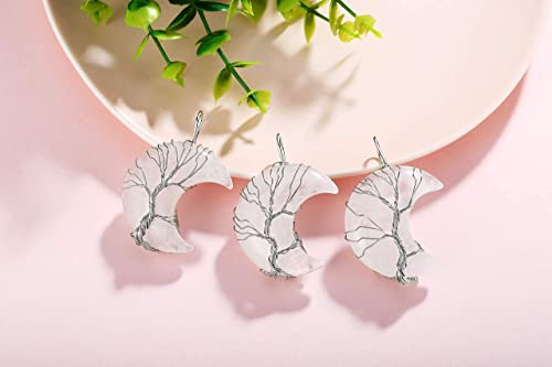 Image of XIANNVXI Tree of Life Wire Wrapped Crescent Moon Pendant Necklace Reiki Healing Crystal Stone Necklaces Natural Gemstone Quartz Jewelry for Women