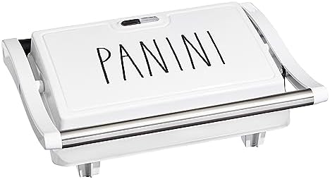 Rae Dunn Panini Maker 750 Watt 2-Slice Press Grill with Indicator Lights | Opens 180 Degrees | Double Sided Heating | Non-Stick Kitchen | Cool Touch Handle | Easy to Clean, Cre