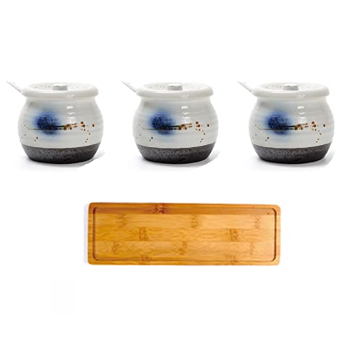 TBLOTYD Condiment Can Ceramic Chili Jar Pepper Bottle Sushi Seasoning Jar Set Salt Jar Sweet And Sour Pot Soy Sauce Pot seasoning Box Storage Bottle Set