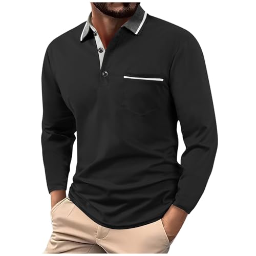 Cambkatl Men's 2025 Fall Long Sleeve Tennis Golf Shirts - Color Block Stretch Button Up Business Casual Lapel T-Shirt