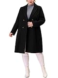 Agnes Orinda Plus Size Long Coats for Women Notched Lapel Winter Warm Double Breasted Coat 2X Black