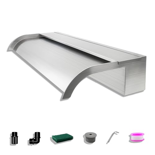 LONGRUNNEW Teich Wasserfallklingen Set, 60 cm Edelstahl Poolfontäne mit Zubehör, Breite 18 cm Gebogene Auslauf Spritzwand für Garten Patio Teichdekoration LONGRUNNEW Teich Wasserfallklingen Set, 60 cm Edelstahl Poolfontäne mit Zubehör, Breite 18 cm Gebogene Auslauf Spritzwand für Garten Patio Teichdekoration