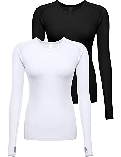 Camisa de treino feminina de manga comprida sem costura com furos para o polegar, camisa esportiva p