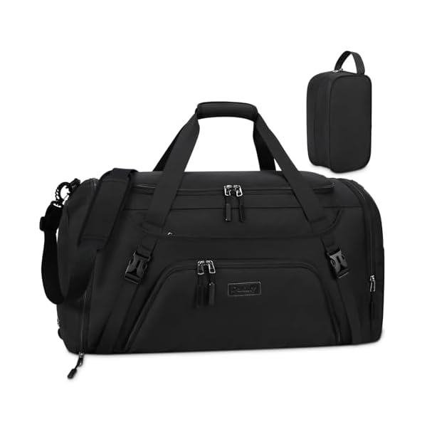 Gym Duffle Bag for Women Men 40L Waterproof Sports Travel Duffel Bags with Shoe Compartment,Wet Pocket Large Weekender Overnight with Toiletry Bag,Black