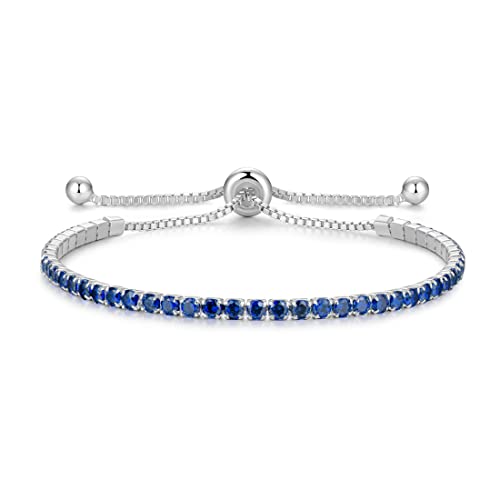 Cranmadia Sterling Silver September Birthstone Sapphire Tennis Bracelets For Women Tennis Fashion Jewelry Birthday Gifts For Women Mom Wife cover