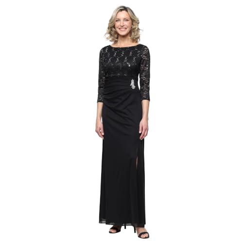 Image of S.L. Fashions Women's Long Mother of the Bride Dress with Stretch Lace Bodice & Hip Embellishment (Petite and Regular Sizes)