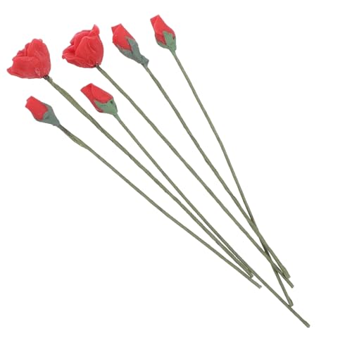 PartyKindom 6Pcs Mini Rose Artificial Flowers for Dollhouse Decoration Realistic Floral Arrangement Models Mixed Style Miniature Fake Rose Decors for Fairy Garden Crafting and Dollhouse