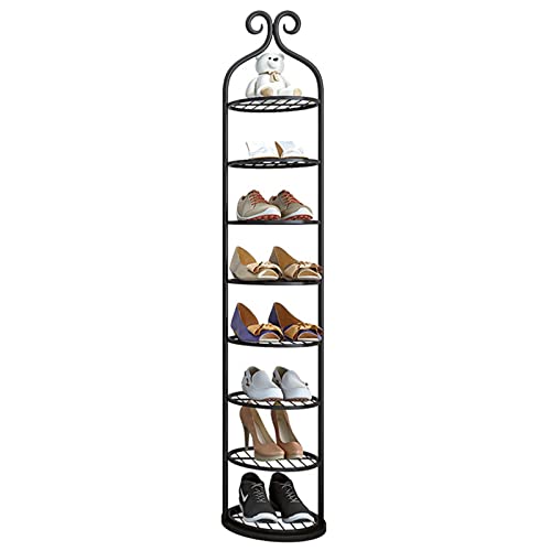 Organizador Zapatos Armario Mueble Zapatero Alto y Delgado Organizador de Zapatero para Espacios Pequeños, Redondo Vertical Torre de Zapatos para Entrada Garaje Armario Esquina, Negro Metal Estante de Cover