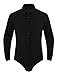 Lpdshaa Men's One-Piece Turn-Down Collar Long Sleeves Button Down Solid Color Bodysuit Shirt Black Large