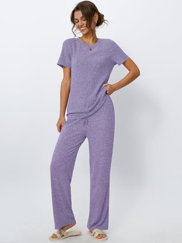 Image of LILLUSORY Womens Lounge Sets 2 Piece Matching Travel Outfits | Lightweight Ribbed 2 Piece Set, Breathable, Stretchy, Wrinkle-Resistant, Travel Ready, Versatile