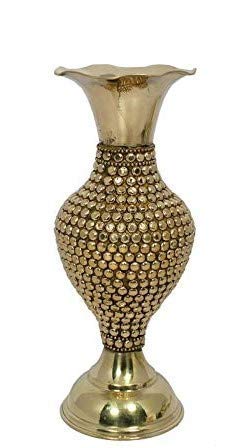 Skywalk Hand Crafted Metal Brass Flower Vase with Beads for Home Decoration (12 Inch)