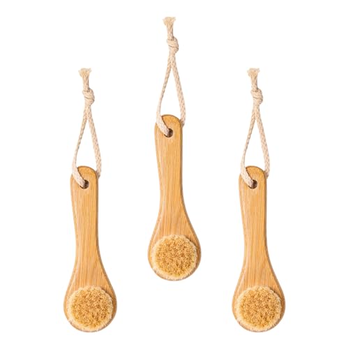 BESTYASH 3pezzi Spazzola per Pulizia Viso in Legno Naturale Setole Naturali per Esfoliazione Massaggio e Pulizia Quotidiana del Viso Rimuove Trucco Punti Neri e Cellule Morte