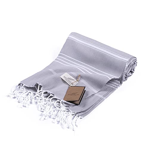 Heraklia Turkish Beach Towel -100% Cotton - 38 X 71 Inches - Prewashed For Soft Feel - Quick Dry Sand Free Lightweight Bath Towels Oversized - Turkish Towels For Pool Bathroom Travel(Silver Grey) #TOP7