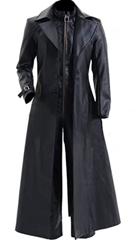 Mens Albert Wesker Cosplay Resident 5 Gothic Gaming Full Length Genuine Black Leather Trench Coat