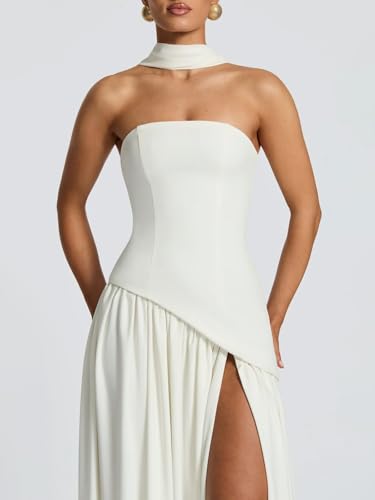 Chiffon Strapless Bridesmaid Dresses with Scarf Wedding Formal Dresses for Bridesmaid with Slit2