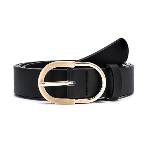 Women's Fashion Belts with Gold Buckle for Jeans & Dresses, Adjustable Fit (Black/Brown/White)