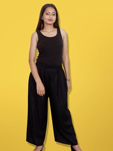 Image of KASANI Women's Solid Rayon Palazzo Pants Regular Palazo
