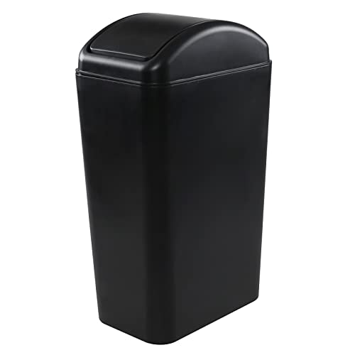 3.5 Gallons Capacity/ 14 Liter Plastic Trash Can, Garbage Bin with Swing Lid, Black, 9.8" x 6.6" x 16.7"