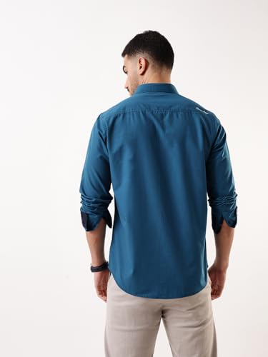 Image of Dennis Lingo Men Solid Spread Collar Full Sleeves Regular Fit Cotton Casual Shirt
