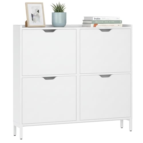 Bellamio Ceyhan Schuhschrank mit 4 Klappen – Schuhkipper weiß...