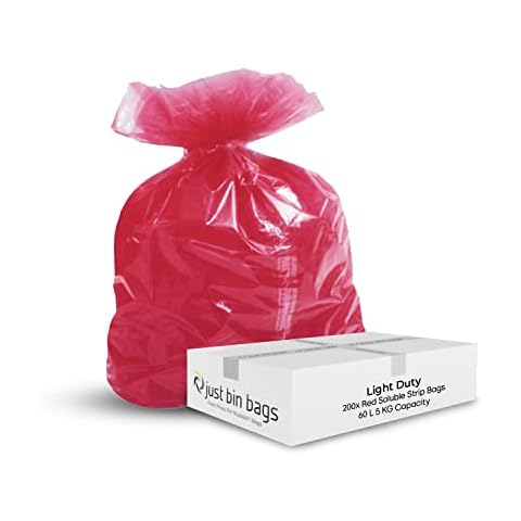 Just Bin Bags 200x Red Soluble Rubbish Laundry Sacks with Soluble Strip Cover
