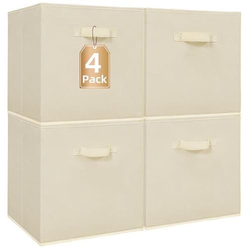 STORAGE MANIAC Storage Cubes, 13 Inch Collapsible Storage Bins with Handles, 4 Pack Fabric Foldable Bins for Organization, Durable Storage Bins for Cl