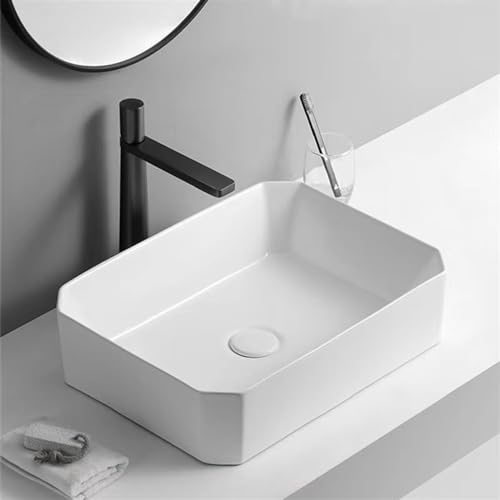 Lavabo de baño moderno simple de cerámica sobre el mostrador, fácil de instalar, para apartamentos pequeños, cuenca artística para hoteles, restaurantes, casa, caravana, balcón, jardín (altura 50 x 3