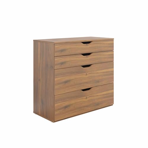 Image of VIKI Dresser with 4 Drawers, Chest of 4 Drawers,Clothes Storage, Organizer Unit for Bedroom, Hallway, Entryway,Easy Pull Drawers, (Brussel Walnut - 44D x 80W x 80H) | 1 Year Warranty
