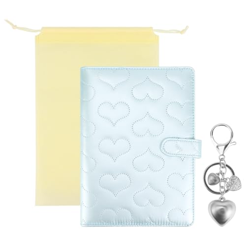 PU Leather Cotton-Padded Binder 6-Ring Notebook Cover with Gold Keychain,