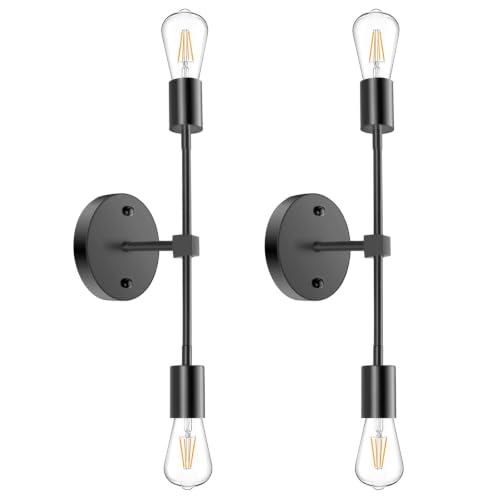 Modern Industrial 2-Light Vanity Light, Matte Black Hardwired Wall Sconce, Semi Flush Mount Indoor Ceiling Light, E26 Base Rustproof Wall Lamp for Bathroom Mirror Bedroom Entryway Hallway Decor (2)