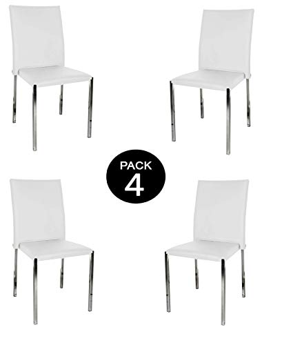 MUEBLIX | Pack 4 Sillas Blancas | Fabricada en Piel Sintética de Alta Calidad PU | Elegante y Moderna | Mueble de Polipiel para Comedor o Cocina | Útil para Salón | Silla Teba