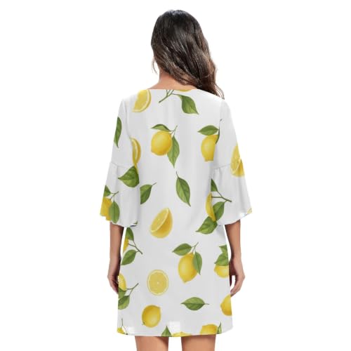Robe de plage imprimé citrons et feuilles vertes au style chic - 4