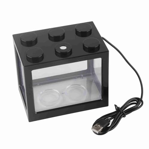 MOPFOL Mini USB LED Aquarium Fish Bowl Plastic Tank with White Light for Desk Tabletop Decor Energy-Saving Office Accent(Black)