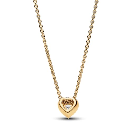 PANDORA Timeless Sparkling Heart Collier Necklace - Gift for Her Shine 14k Gold-Plated Necklace with Cubic Zirconia - With Gift Box - 17.7"3