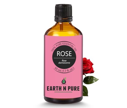 Image of Earth N Pure Rose Essential Oil | 100% Pure & Natural | Steam Distilled | For Aromatherapy, Diffuser, Skin & Hair Care | 50ml