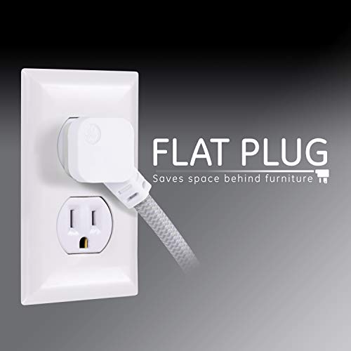 GE 2 Outlet 2 USB Surge Protector, 12W/2.4A Total USB, 10 ft Braided Extension Cord, Flat Plug, for iPhone 11/Pro/Max/XS/XR/X/8, iPad Pro, Samsung Galaxy, Google Pixel, 250 Joules, White/Gray, 38432 - Thumbnail 5
