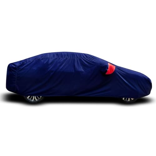 Image of RSP AARVIK Waterproof Car Body Cover Compatible with Mirror for Maruti Suzuki 800 with Long Lasting Durable Material Triple Stitched Elastic (2006-2025) Year Models (Red Stripe)