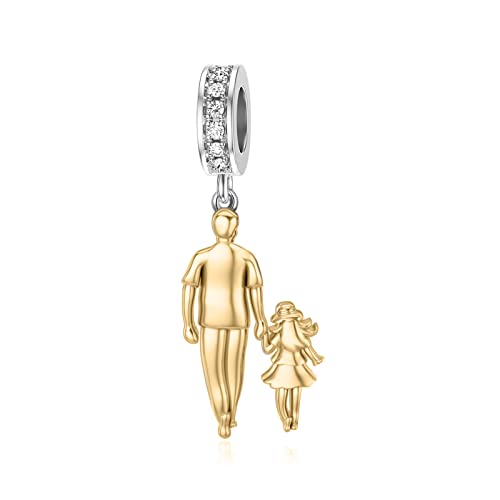 Image of PROESS Father Mother Daughter Charm fit Charms Bracelet Sterling Silver Charms for Bracelets Birthday Valentines Day Gifts for Daughter Mother Lover