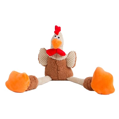 goDog Checkers Skinny Rooster Tough Plush Toy with Chew Guard Technology, Durable Checkered Fabric & Squeaker for Active Play, Brown, Large