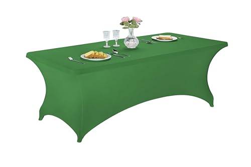 LZY Spandex Table Covers 8 Feet, Stretch/Fitted Table Covers for 8 Feet Folding Table, Rectangular Spandex Table Cloths for Wedding Party or Event (8FT-2PCS, Emerald)