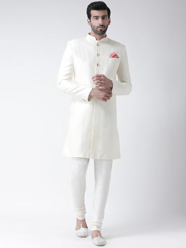 Image of Kisah Men's Silk Blend Textured Sherwani Set Regular Fit | Wedding, Festive & Occasion Wear