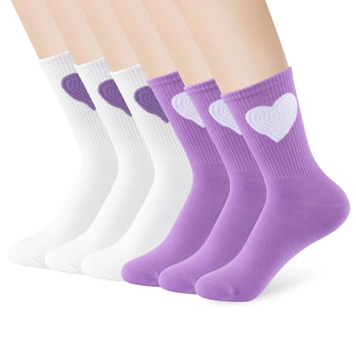 6 Pairs Women's Cute Crew Socks Ankle High Cotton Funny Heart Breathable Athletic Running Socks Gifts For Women Girls