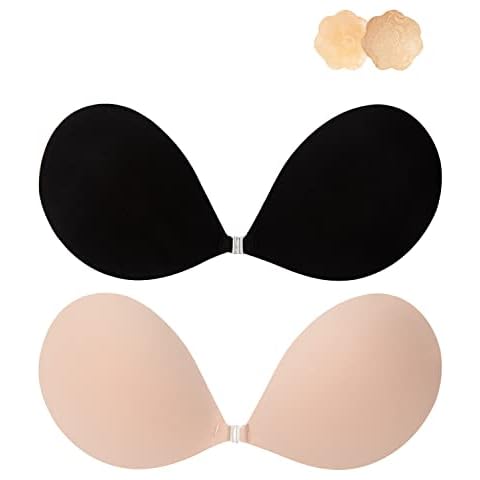 Awant Klebe BH für Frauen Wiederverwendbare Silikon Trägerloser Rückenfrei BH, Push Up Unsichtbar Silikon Selbstklebend Hochzeits BH für Abendkleid, rückenfreie Kleidung 2 Pack(Cup B) Cover