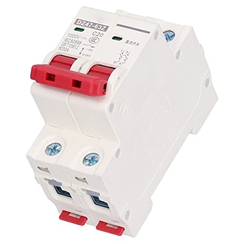 Dc Miniature Circuit Breaker, 2 Pole 1000V 20A Disconnect Switch Din Rail Mount Solar Pv System Isolator Electromagnetic Trip Breaker Protector Dz47‑63Z C20 #TOP1