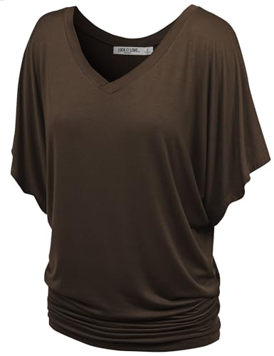 Lock and Love Women's Short Sleeve Crew Neck/V Neck Tie-Dye Dolman Tunic Top
