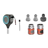 GARDENA 18614-80 - 66 Foot Retractable Reel on Metal Spike, Automatic retraction for Easy Watering, Made in Europe & 39042-BK Hose Connector Set-Premium Metal, 1