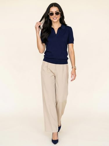 Image of JUNEBERRY Women's Flatknit Solid Half Sleeve Polo T-Shirt with Collared Neck, Casual Style for Office, Travel, (Sizes S to 2XL)